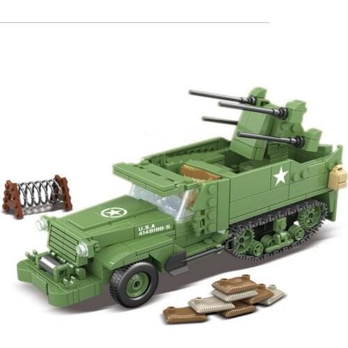 2021 Military WW2 Army US M16 Half Track Defense Tank Soldiers MOC Weapon Figures Building Blocks Bricks Classic Model Toys Kids
