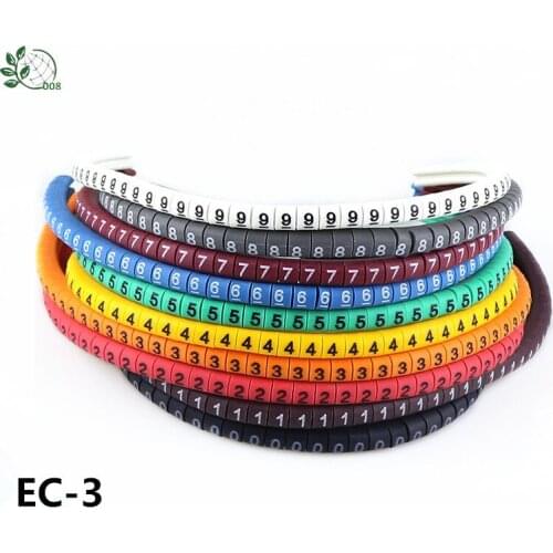 500pcs/lot EC-3 10mm2 10 different number and color 0-9 cable marker