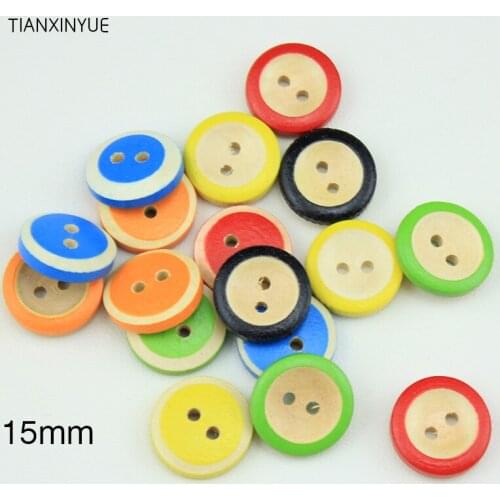 6 style mix , 50 pcs Multicolor Round button, Print 2 Holes Wooden Buttons 15mm Sewing Scrapbooking Crafts,Clothing accessories