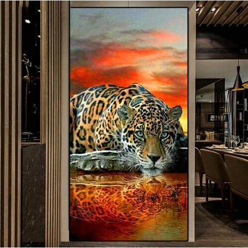 Full Drill Round 5D DIY Diamond Painting Leopard Tiger Diamond Embroidery Cross Stitch Mosaic Painting large size N1526