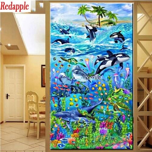 Diamond painting Underwater World Dolphin full square round drill cross stitch fish DIY puzzle embroidery Porch,aisle decor art