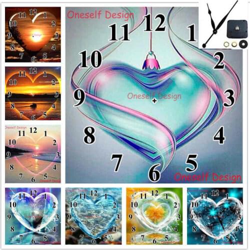 Diamond embroidery clock love heart diamond art kit rhinestone pictures diamond painting with clock decortion home wall sticker