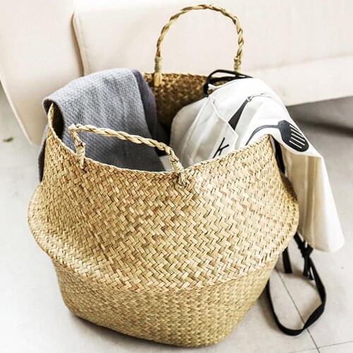 Foldable Rattan straw basket Household Storage Wicker baskets Natural Seaweed Woven Home Garden decorative Laundry Flower Vase