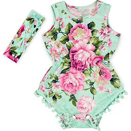 Baby Girl Bodysuit Sleeveless Floral Tassels Summer Clothes Newborn Infant Baby Girl Bodysuit Jumpsuit One Piece Sunsuit