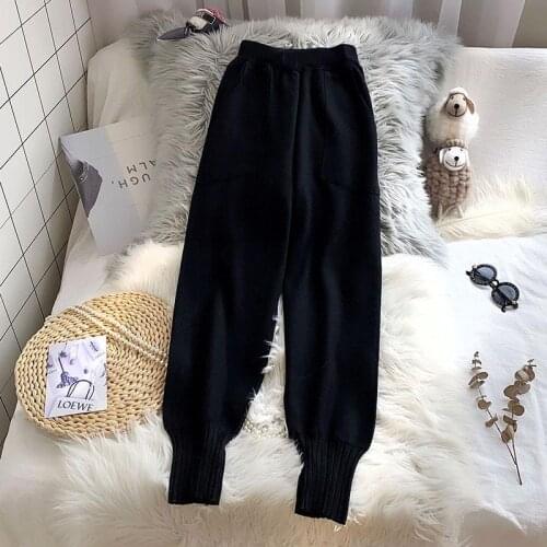 Chic autumn winter Harem Pants Women Loose Trousers female Knitted Pants knit Trousers With Pockets Radish pants 2021