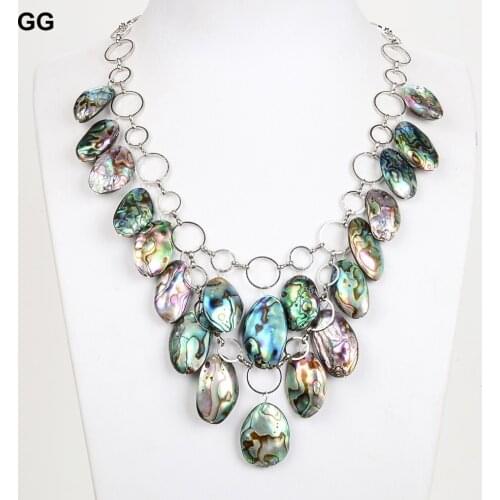 GuaiGuai Jewelry Natural 25x15MM Abalone Shell Chain Necklace