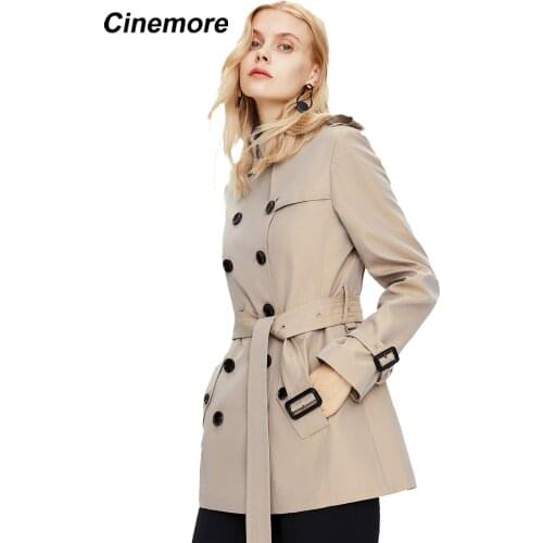 Cinemore 2021 New Trench Coat Women Classic Double Breasted Mid Length British Business Belt Outerwear Womens Coats Top 82012