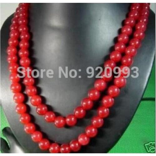 Long 50" 8mm Natural stone Red natural Round Beads Necklace