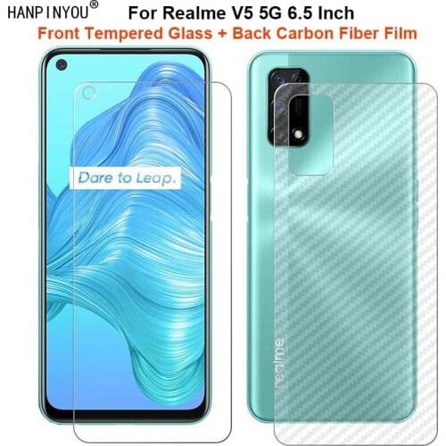 For Realme V5 5G 6.5" 1 Set = Soft Back Carbon Fiber Film + Premium Tempered Glass Front Screen Protector