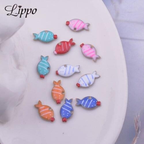 30pcs 1*6*12mm Double Faced Enamelled Colorful Fish Charms Animal Pendant Diy Jewelry Accessories