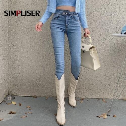 Retro Jeans Women Denim Blue Skinny Jeans Trousers High Waisted Jeans Pencil Pants Streetwear Push Up Slim Vintage Jeans Ladies