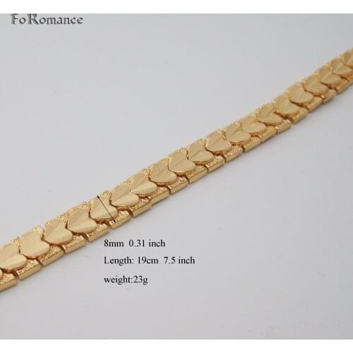Foromance / HEART PATTERN SHAPED YELLOW GOLD SOLID GP FILLED HAND CARVED 7.5" 19CM LINK BRACELET WIDTH 8 MM 0.31" WEIGHT 23G