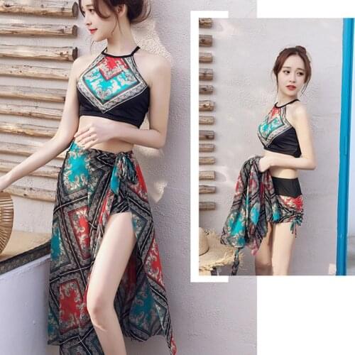 Bikini Women 3PCS Tankini Bikinis Sets Sexy Women Cross Back Halter Top High Waist Shorts Coverup Swimsuit Wrap Set Layered