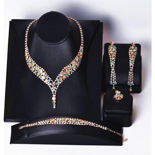 Crystal Necklace Set Luxury Color Rhinestone Jewelry Ladies Necklace/Earrings/Ring/Bracelet Fashion Accessories CORUIXI HN3310