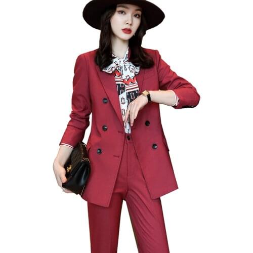 High Quality Soft Women Pant Suit Formal 2 Piece Set Khaki Red Black Office Ladies Female Business Work Blazer And Trousers