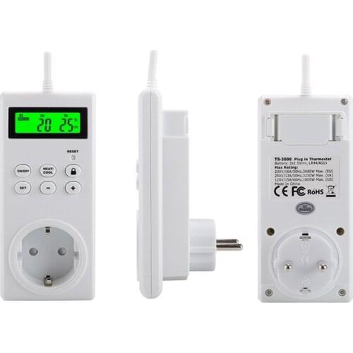 120V-230V EU/US/UK Multi-Function Thermostat Digital Temperature Controller Socket Outlet Smart Programmable Heating Cooling