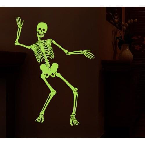 Cartoon New Style Luminous Skull Wall sticker Skeleton Body Scary For Livingroom Halloween Toy Haunted House Tricky Prop
