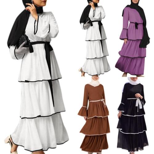 Muslim Fashion Traf Cake Dress Women Abaya Dubai Caftan Marocain Turkey Long Robe Sash Hijab Dresses European American Clothing