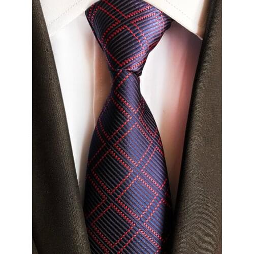 Men Classic Plaids Necktie Blue with Red Plaids Ties