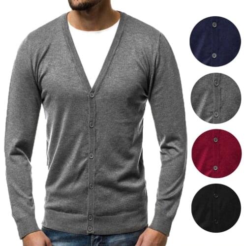 Mens Button V Neck Knitted Long Sleeve Casual Slim Fit Sweater Stylish Cardigan Tops
