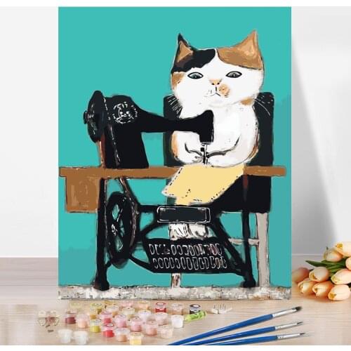 DIY Paint By Numbers For Adults Canvas Acrylic Paint Freehand Sketching Cat Drawing Room Hallway Bedroom 40x50cm Plank Frame