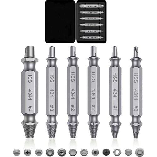 JCJX Damaged&Stripped Screw Extractor Remover Tool and Drill Bit Set. Broken Bolt Extractor and Screw Remover Set of 6 Pcs