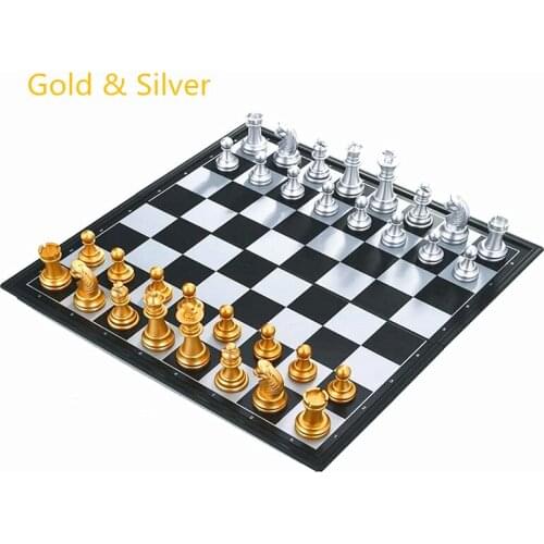 Medieval Chess Set With High Quality Chessboard 32 Gold Silver Chess Pieces Magnetic Board Sports Games Children Gifts