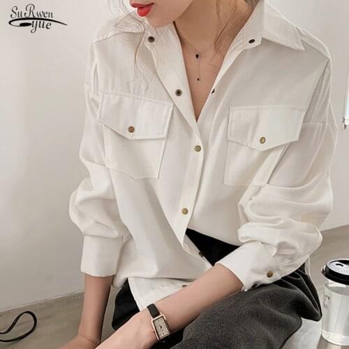 New Spring Cotton Solid Blouses Shirts Women Long Sleeve Loose Office Lady White Shirt Female Casual Blouse Tops Blusas 12889