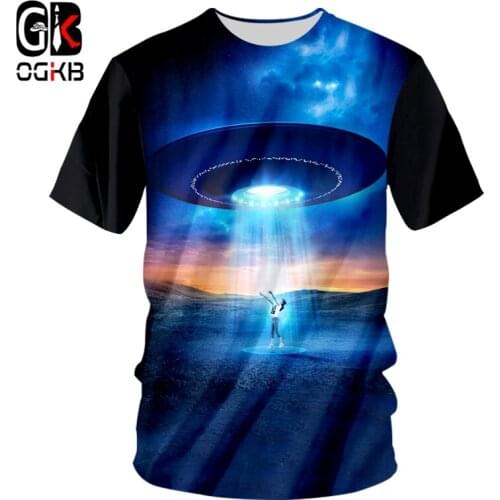 OGKB Summer Tops Mens Cool Print Spaceship 3d T-shirt Man Hiphop Streetwear O Neck Tshirt Male Short Sleeve Tee Shirts Homme