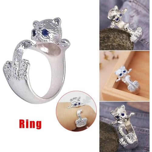 Open Alloy Rings Silver-Colored Retro Cute Cat Ring Personality Charming Jewelry Gift for Women NYZ Shop