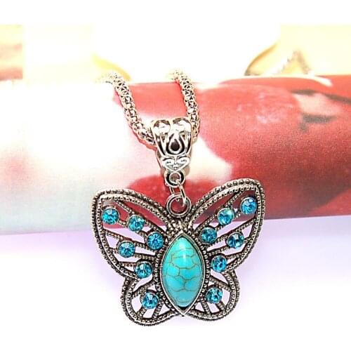 New Design Lovely Flower Pendant Necklace Antique Silver Color Vintage Jewelry Rhinestone Natural Stone Charming Choker Necklace
