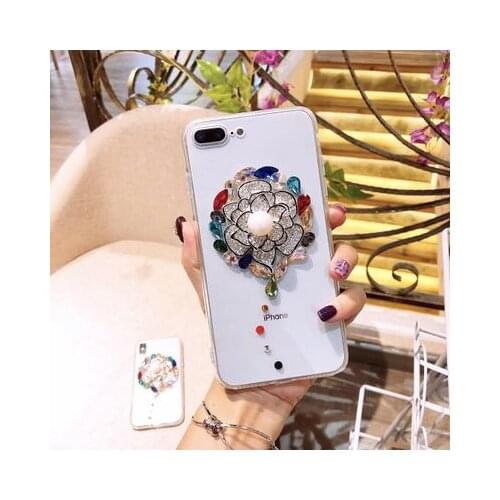 Luxury Bling Diamond Pearl Flowers Phone Case For Samsung S8 S9 S10 Plus S7 S6 edge Note 10 Note8 Note9 Female Model Case Cover