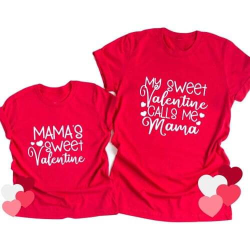 1pcs My Sweet Valentine Calls Me Mama Mamas Sweet Valentine Mom and Me Shirt Mama & Son Daughter Matching Valentines Day Shirts