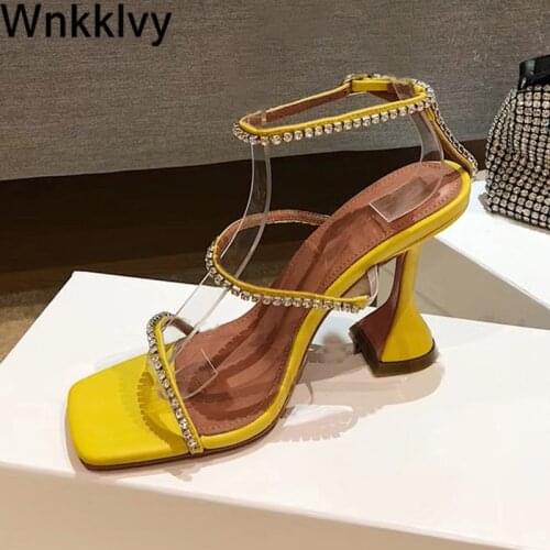 Summer ankle Strap Sandals cup High Heel Shoes Women shiny crystal decoration narrow band 2021 runway sexy party dress Sandalias