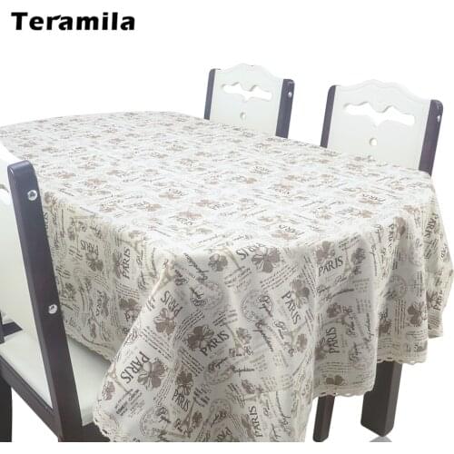 Teramila Dining Tablecloth Tower Flower Design Rectangular Table Cloth Thick Cover Cotton Linen With Lace For Party Kitchen Home