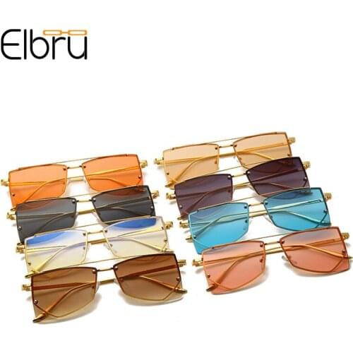 Elbru Retro Fashion Square Sunglasses Brand Designer Sun Glasses Metal Frame Sunshades Men Women Colorful Eyewear For Driving