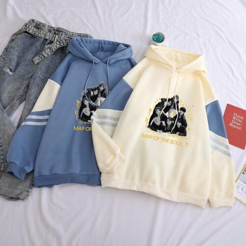 MAP OF THE SOUL:7 Hoodies Sweatshirt Women Korean Kpop Bagntan Boys Fans Support Clothes Cauual Spell Color Splicing Fleece Tops