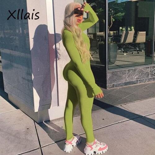 XLLAIS Cotton Ribbed Thumb Hole Jumpsuit Women Sexy Long Sleeve Club Rompers Ladies Good Stretch Cute Jumpsuits Wholesale