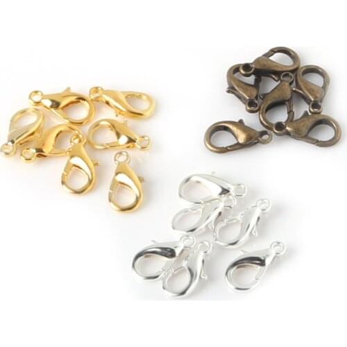 High Quality 14mm 100pcs/lot Alloy Lobster clasp Hooks for necklace&bracelet chain DIY jewelry findings FKA022-03