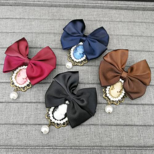 Vintage Fabric Ribbon Bowknot Brooches for Women Queen Cameo Pearl Brooch Pins Collar Tie Corsage Broche Costume Jewelry Gifts