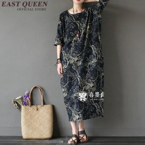 Blue and white oriental style dresses women summer long dress 2018 Chinese oriental dresses t shirt free size AA2571 YQ