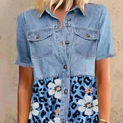 Women Dress Single-breasted Leopard Print Summer Lapel Pockets Short Sleeve Dress Fashion Streetwear Outfits Party Elegant Wear