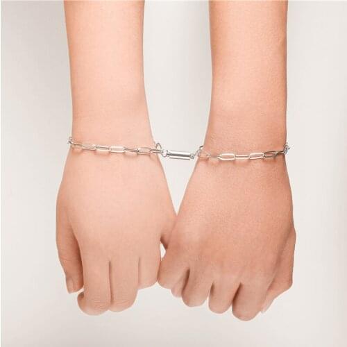 2Pcs/Set Heart shaped Magnet attraction Bracelet for couples Stainless steel Cuba chain mens and womens charm Jewelry gifts