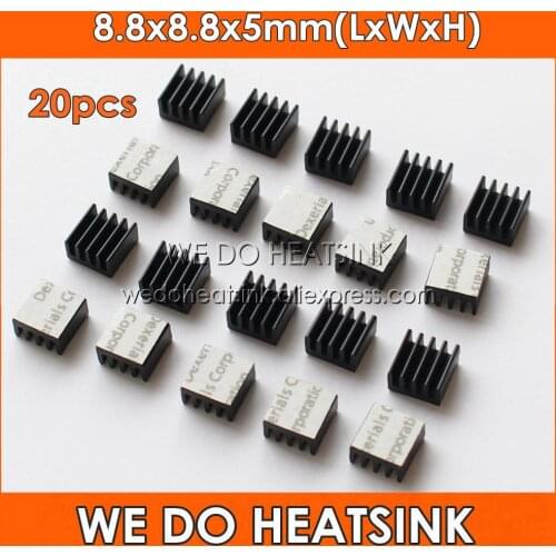 20pcs 8.8x8.8x5mm Black Ram Heatsink Chipset Aluminum Heat Sinks With Thermal Conductive Tape Fans & Cooling
