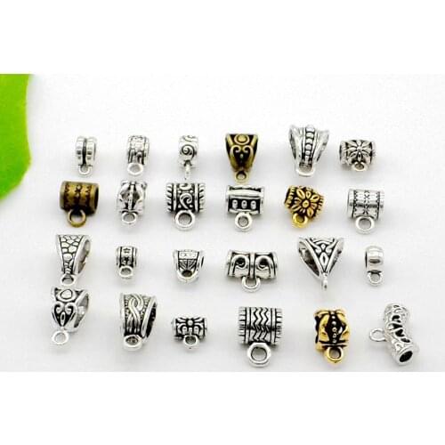 300Pcs Tibetan Silver Mixed Charms Connector Bail Beads Charms Spacer Beads Fit Bracelet 4-14mm