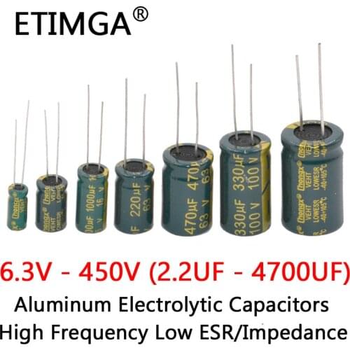 5-20pcs 6.3v 63v 100v 250v 400v 450v Low ESR High Frequency Aluminum Capacitor 47UF 100UF 220UF 330UF 470UF 680UF 1000UF 1500UF