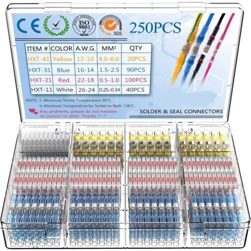 50/100/250PCS Mixed Heat Shrink Connect Waterproof Solder Sleeve Tube Electrical Wire Insulated Butt Connectors Kit Terminals