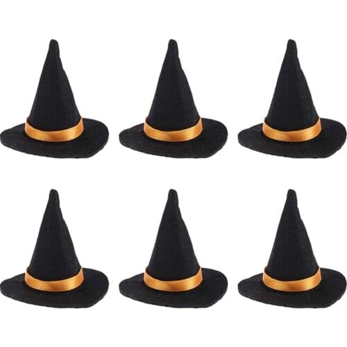 6pcs Mini Felt Witch Hats Handmade Wine Bottle Decor For Halloween DIY Hair Accessories Crafts Halloween Party Supplies Black
