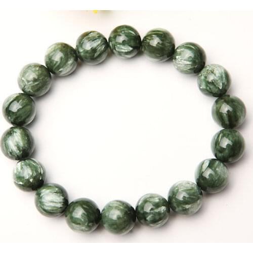8mm Natural Green Seraphinite Crystal Round Beads Bracelet AAA