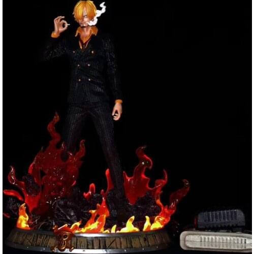 Anime One Piece Vinsmoke Sanji Fire Light Up Statue PVC Action Figure Collection Model Toy